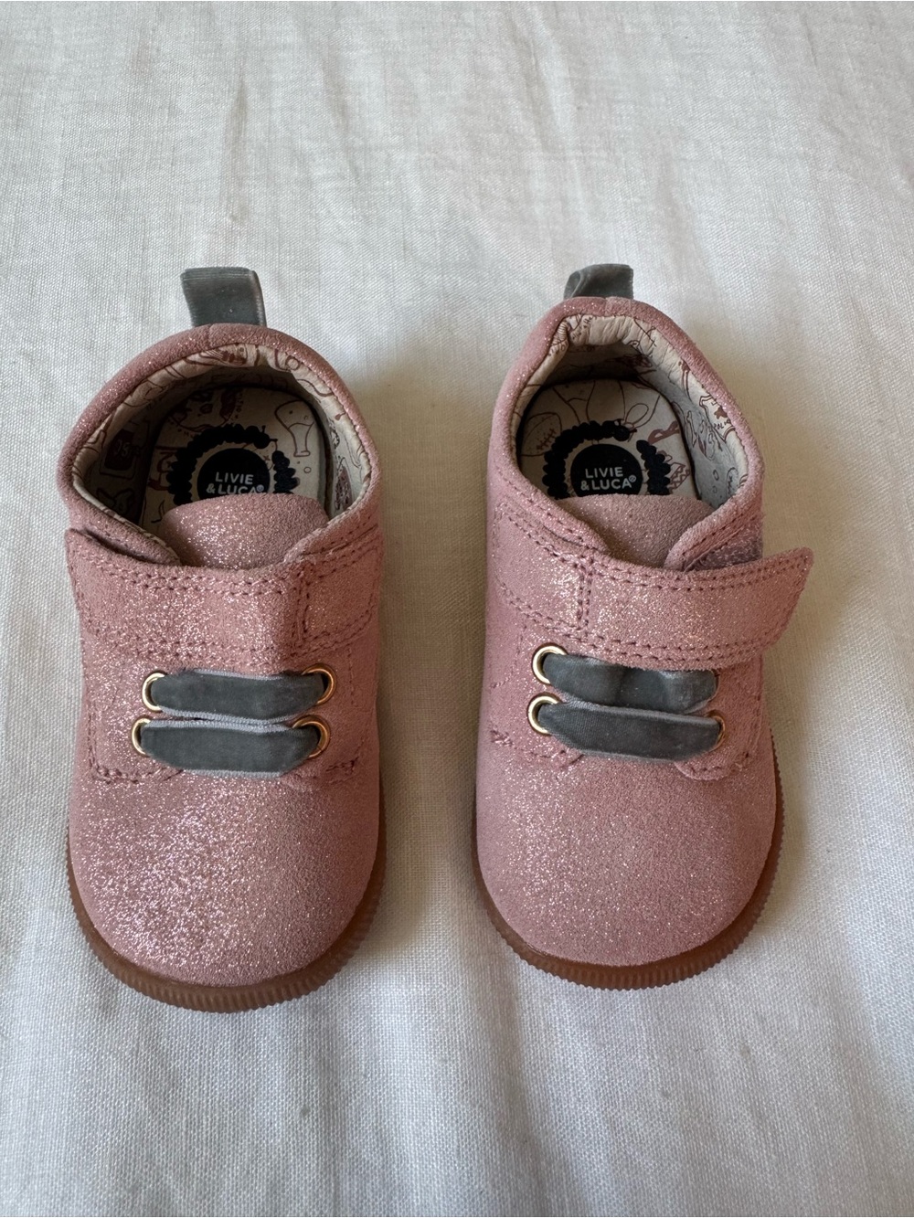 Livie & Luca 3T Girls Pink Glitter Shoes with Gray Accents